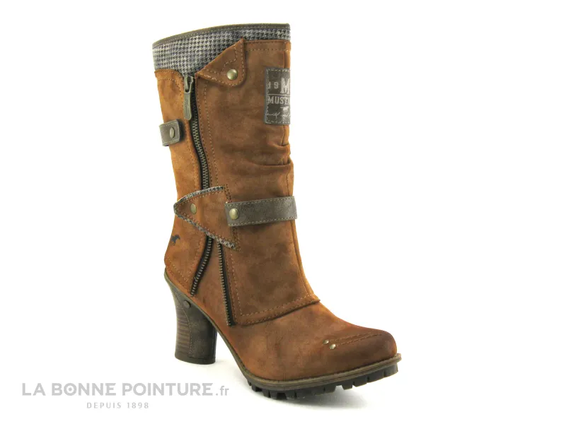 Achat chaussures Mustang Shoes Femme Botte, vente Mustang 1141-606-301 bottines femme camel 2 zips talon