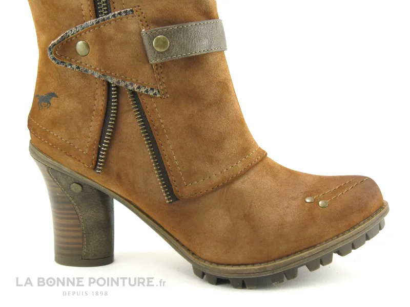 Achat chaussures Mustang Shoes Femme Botte, vente Mustang 1141-606-301 bottines femme camel 2 zips talon