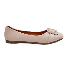 Ballerines en cuir écologique beige clair avec ceinture et décoration Cadwenla