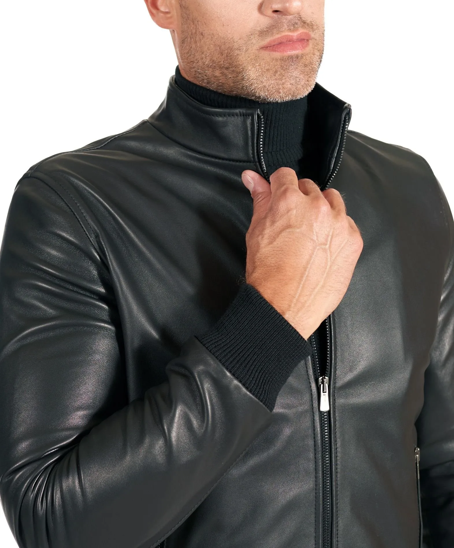 Blouson cuir homme style bomber cuir agneau plongé noir 106