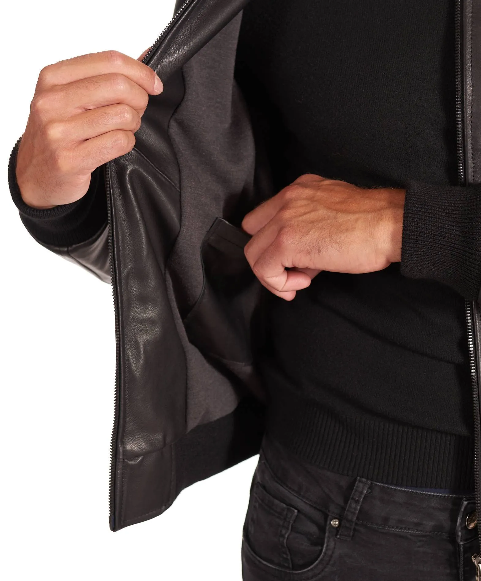 Blouson cuir homme style bomber cuir agneau plongé noir 106