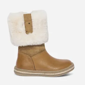 Botte camel en cuir à revers fourré - Bottes Enfant | ERAM