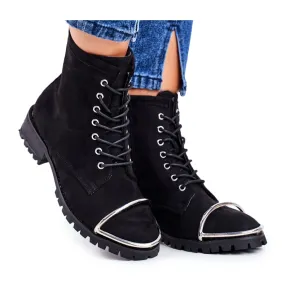 Bottes pour femmes Lu Boo Black Suede Workers avec un cadre en acier Jacksy le noir