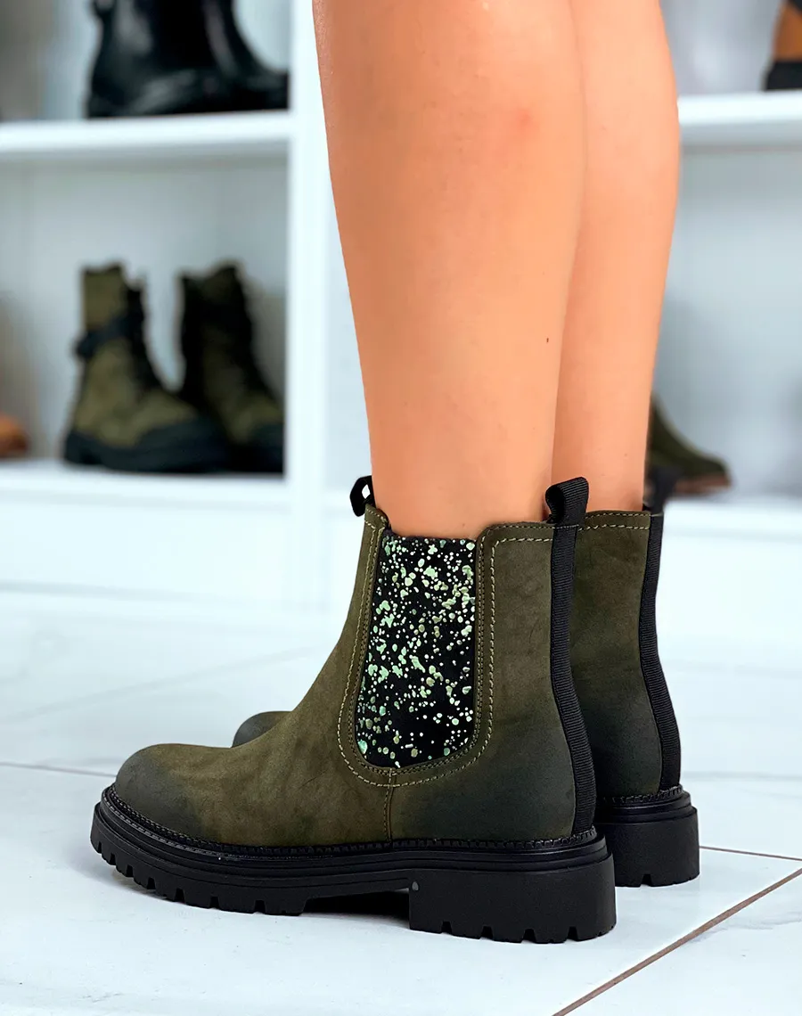 Bottines femme kaki avec détail brillant