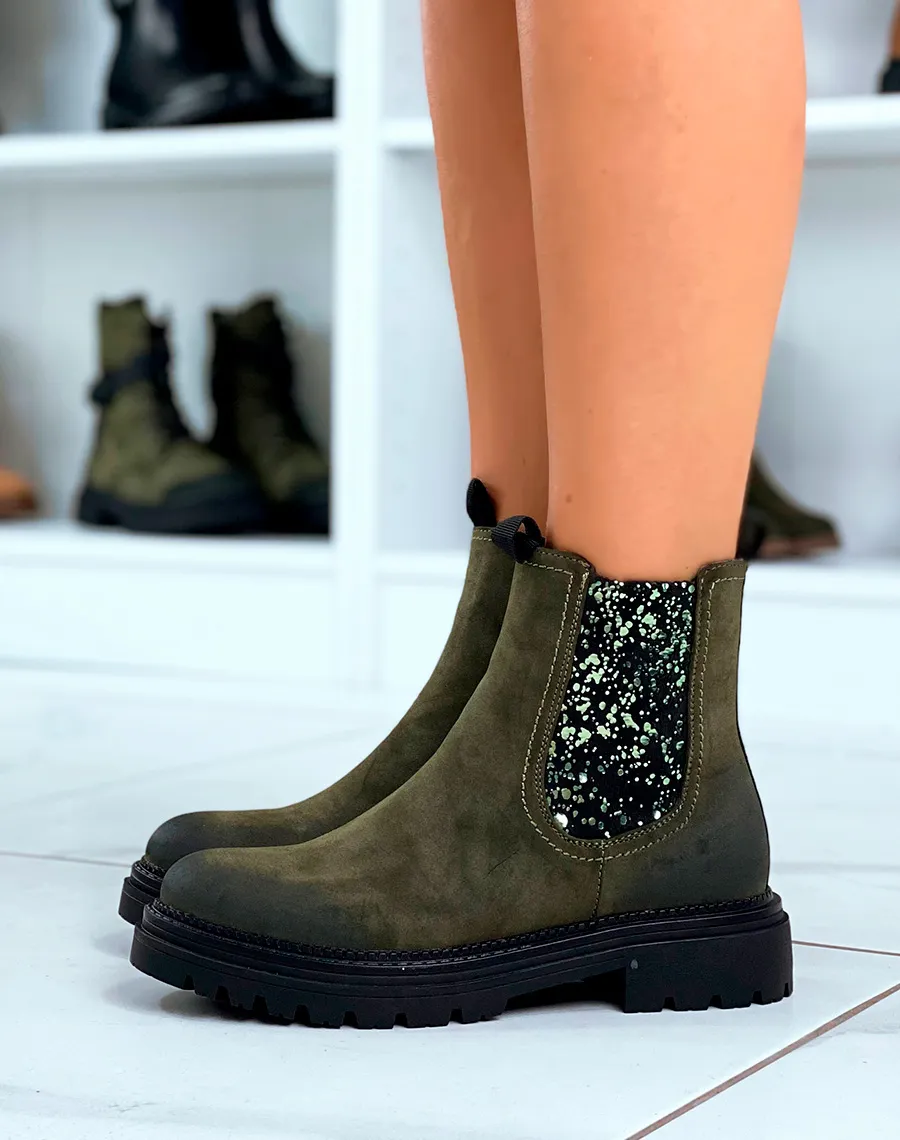 Bottines femme kaki avec détail brillant