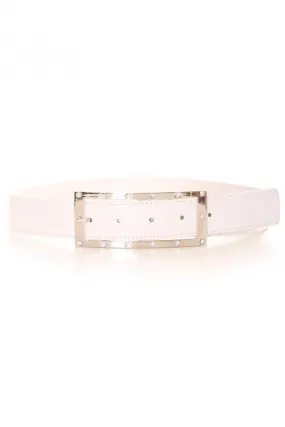 Ceinture blanche avec boucle rectangulaire argentée et strass. Accessoire 9008