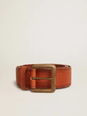 Ceinture en cuir lavé marron avec imprimé en relief | Golden Goose