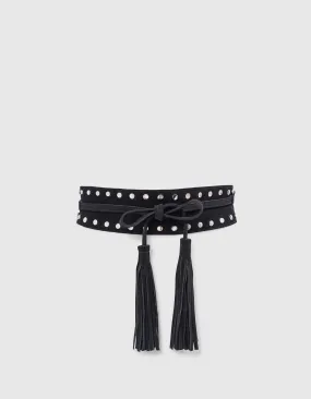 Ceinture large coloris noir en suède avec détails clous bijoux femme