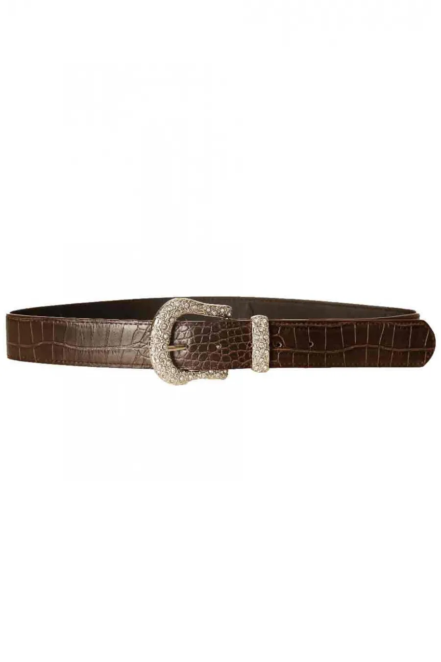 Ceinture Marron style croco avec boucle fantaisie à strass D7288