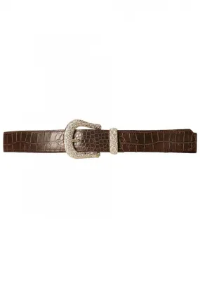 Ceinture Marron style croco avec boucle fantaisie à strass D7288