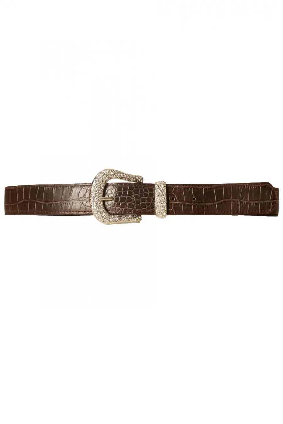 Ceinture Marron style croco avec boucle fantaisie à strass D7288