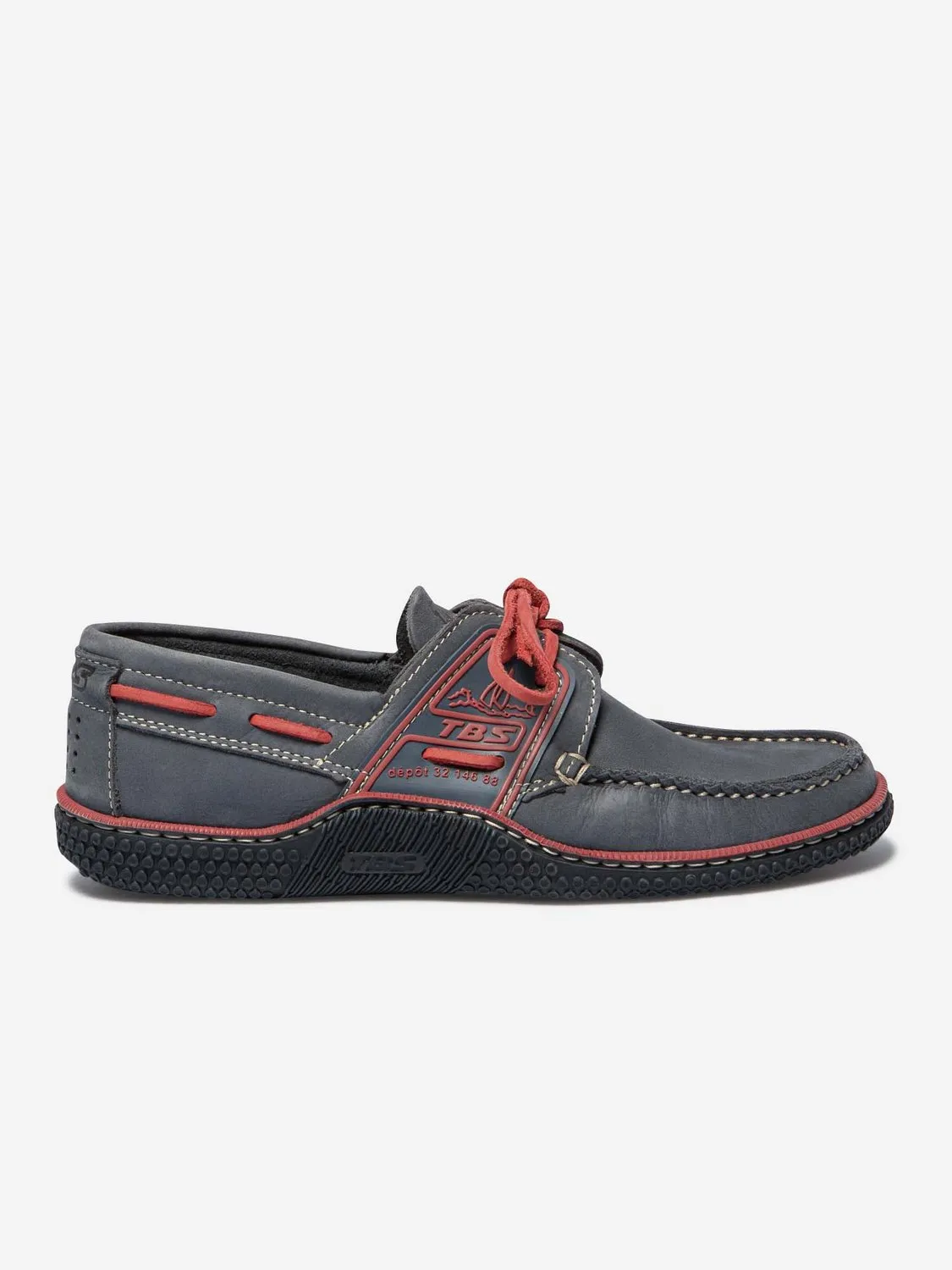 Chaussures Bateau Homme Cuir Marine et Rouge tbs