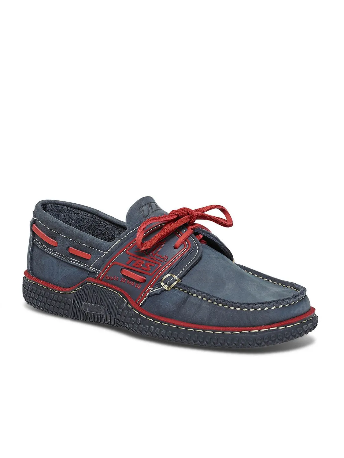 Chaussures Bateau Homme Cuir Marine et Rouge tbs