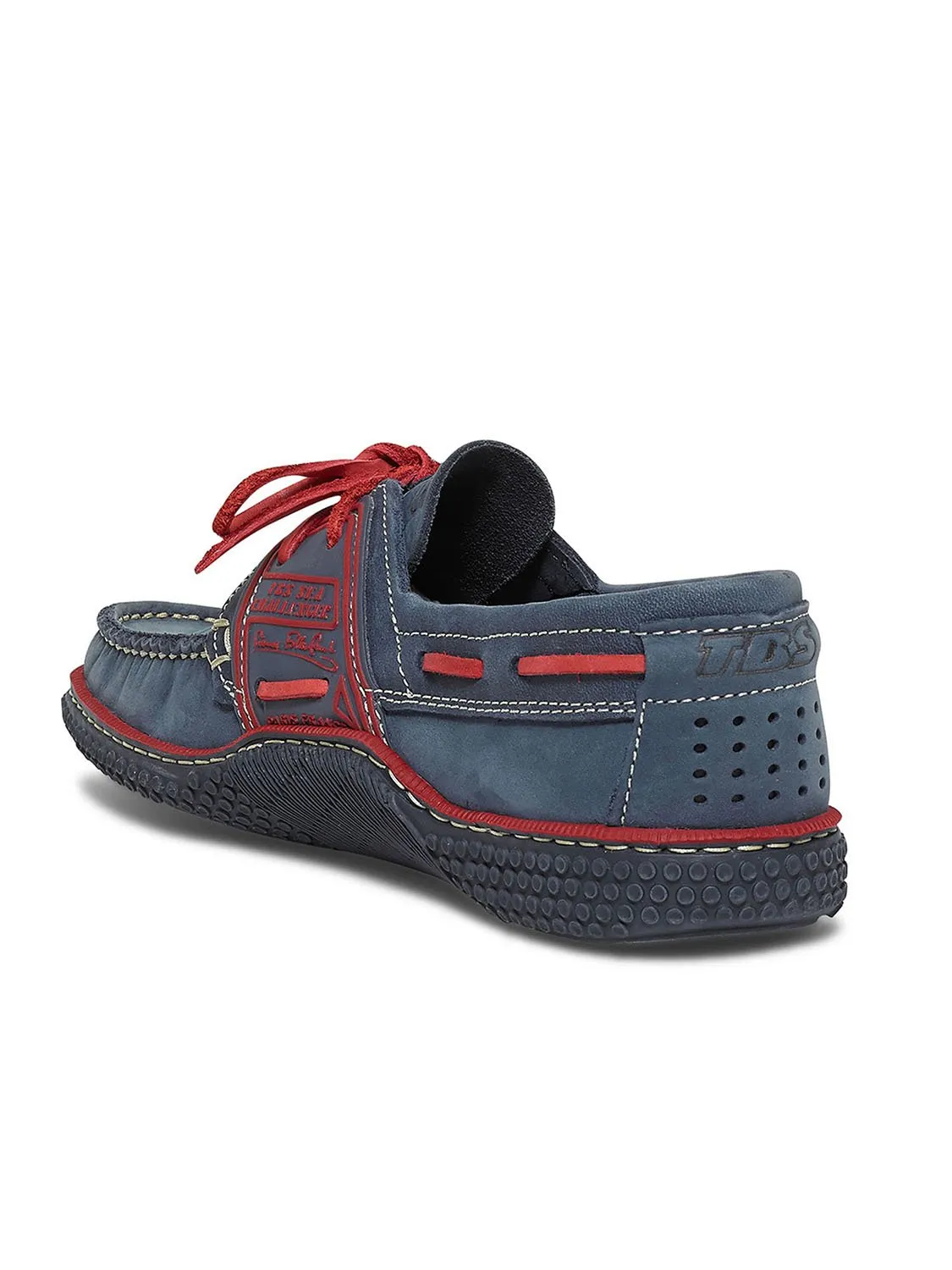 Chaussures Bateau Homme Cuir Marine et Rouge tbs