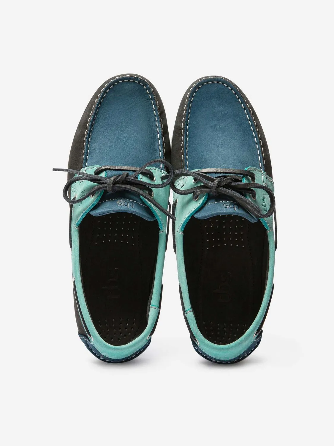 Chaussures Bateau Homme Cuir Nubuck Turquoise et Marine tbs