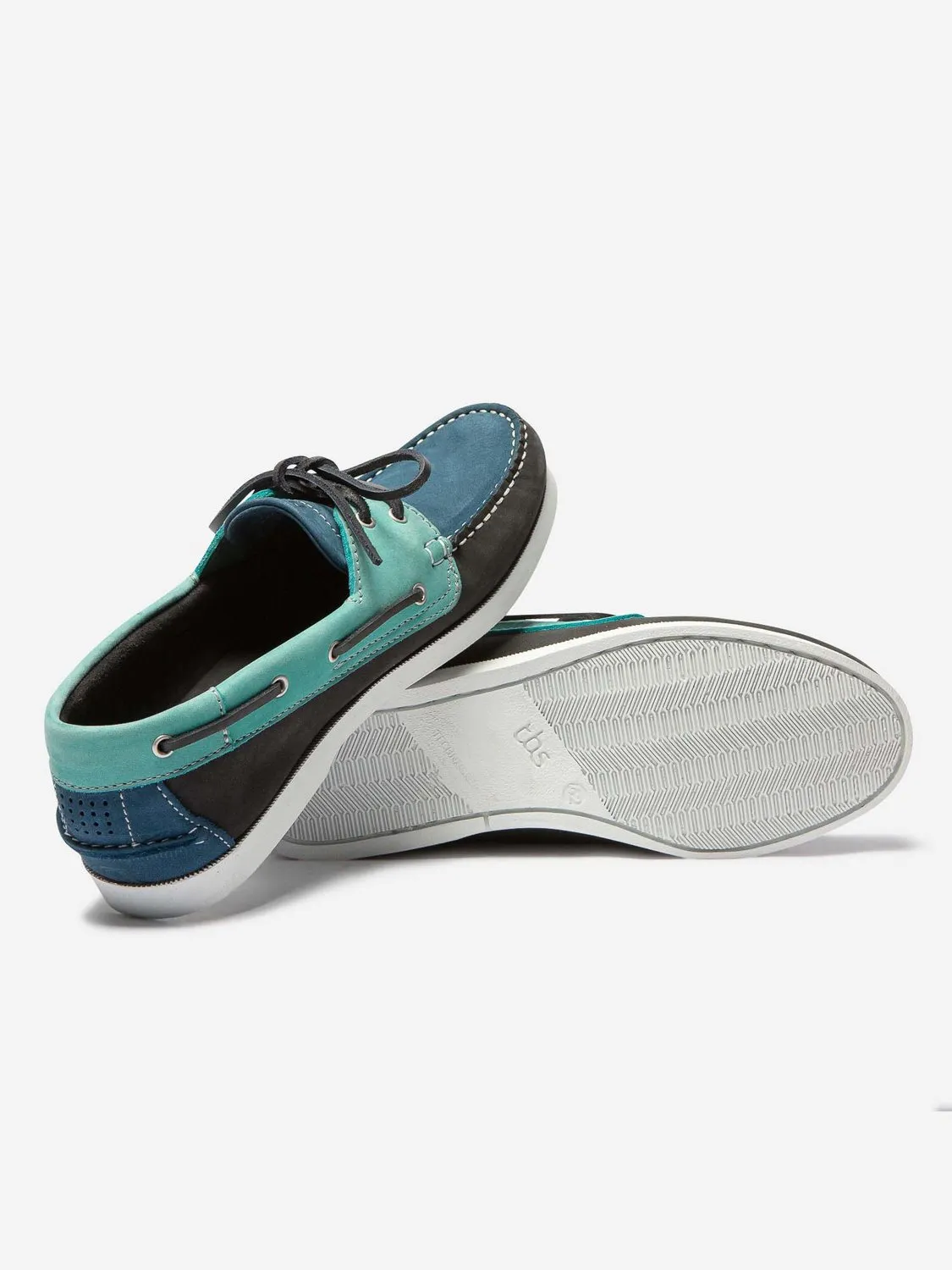 Chaussures Bateau Homme Cuir Nubuck Turquoise et Marine tbs