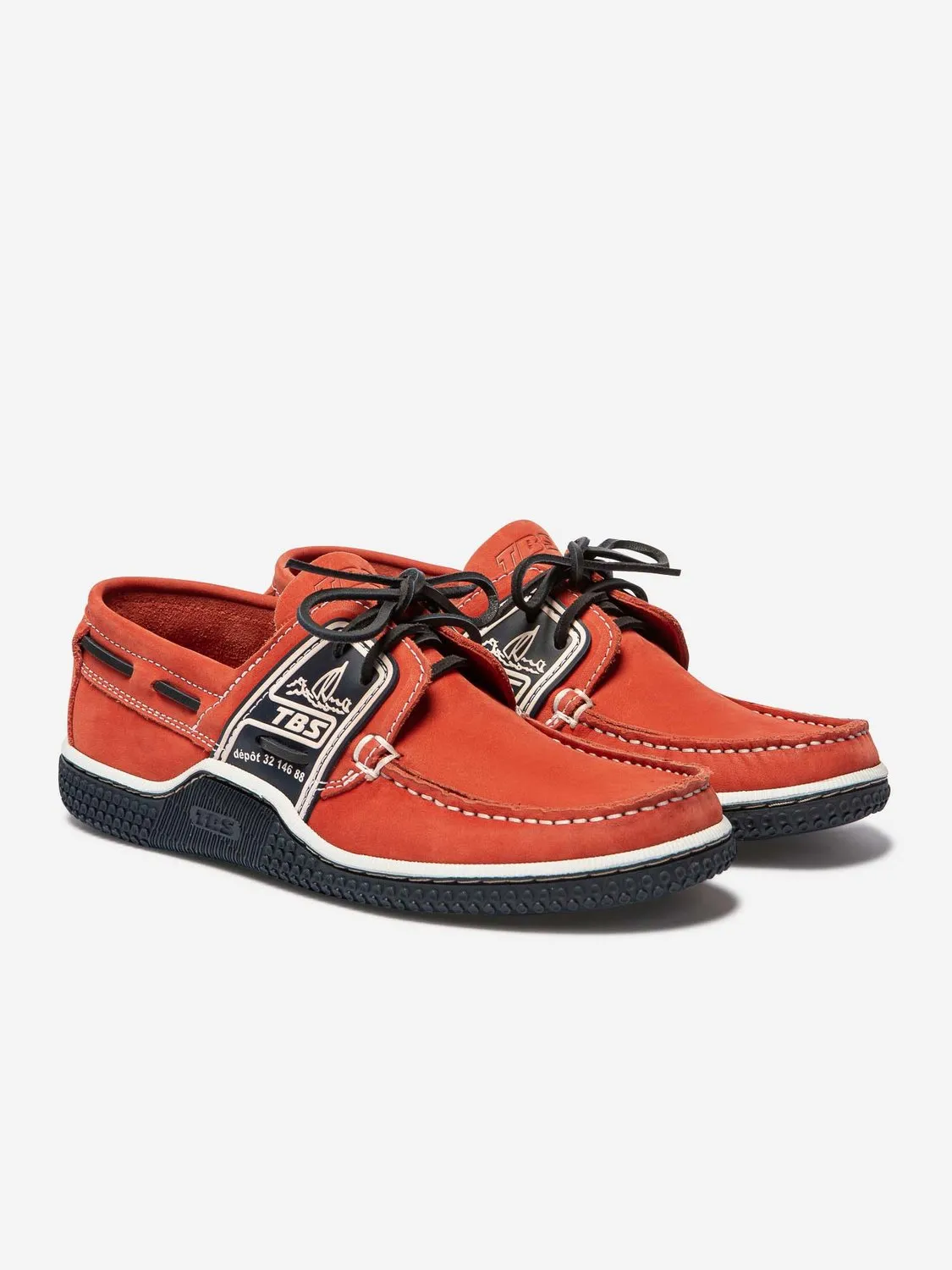 Chaussures Bateau Homme Semelle Grip Cuir Orange tbs