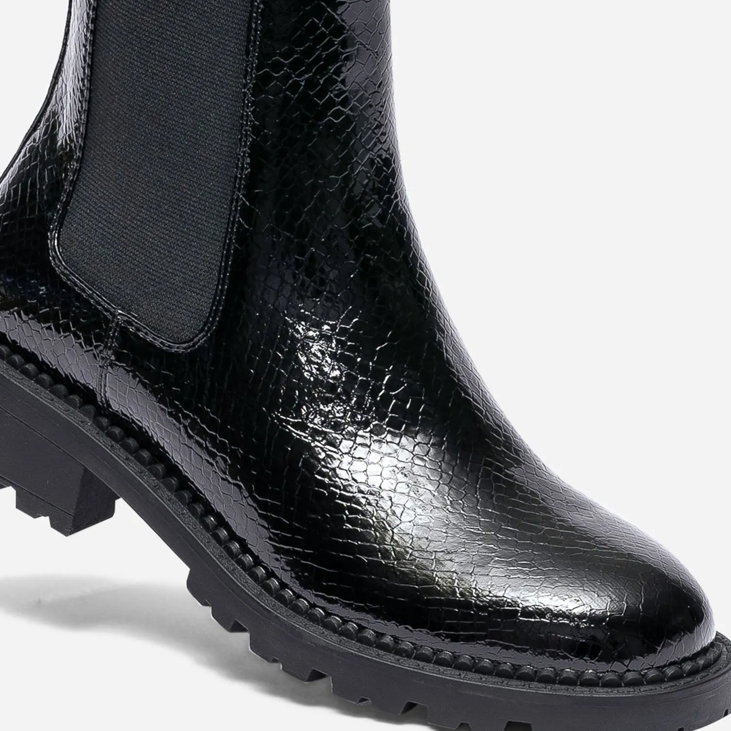 Chelsea boots TEXTO noir verni embossé effet python - Boots / bottines Femme | ERAM