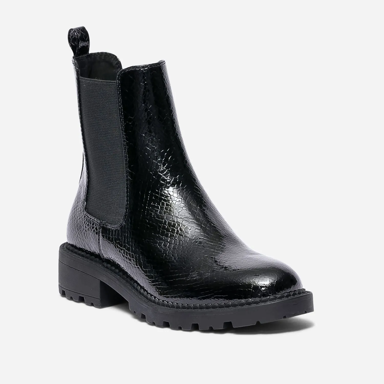 Chelsea boots TEXTO noir verni embossé effet python - Boots / bottines Femme | ERAM