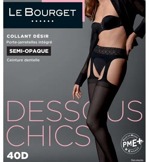 Collant Semi-Opaque avec Ceinture Dentelle et Porte-Jarretelles Intégré 40D