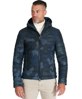 Doudoune cuir homme blouson cuir veste cuir bleu militaire Teo