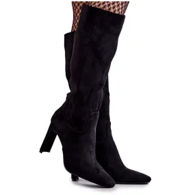 FG2 Bottes Pour Femmes Sur Un Talon Au Genou Noir Truly Love le noir