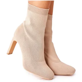 FJ1 Bottes à enfiler pour femmes avec une chaussette kaki ce soir beige