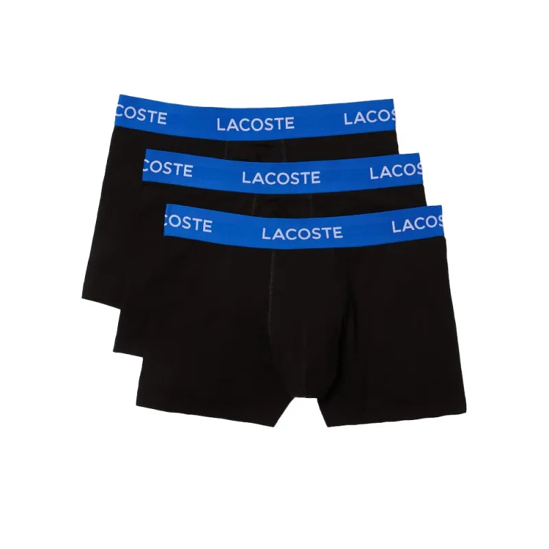 LOT DE 3 BOXERS COURTS NOIRS LACOSTE AVEC CEINTURE CONTRASTÉE IMPRIMÉE