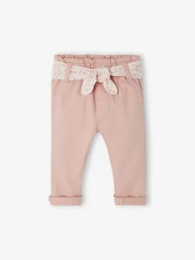 Pantalon paperbag bébé avec ceinture rose pâle - Vertbaudet