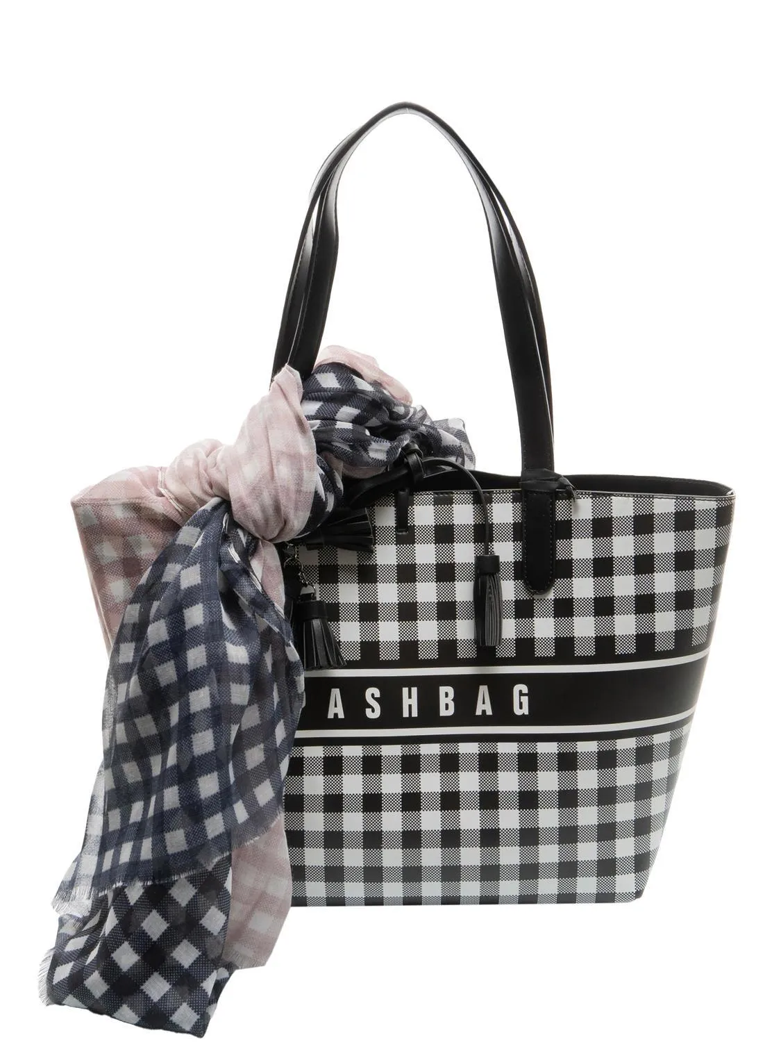 Pash Bag Tweedy Sac Cabas Imprimé Avec Écharpe Noir Blanc - Achetez À Prix Outlet!