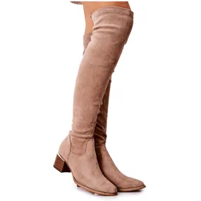 PE1 Bottes au genou pour femmes Eco-Suede Kaki Can't Stop beige