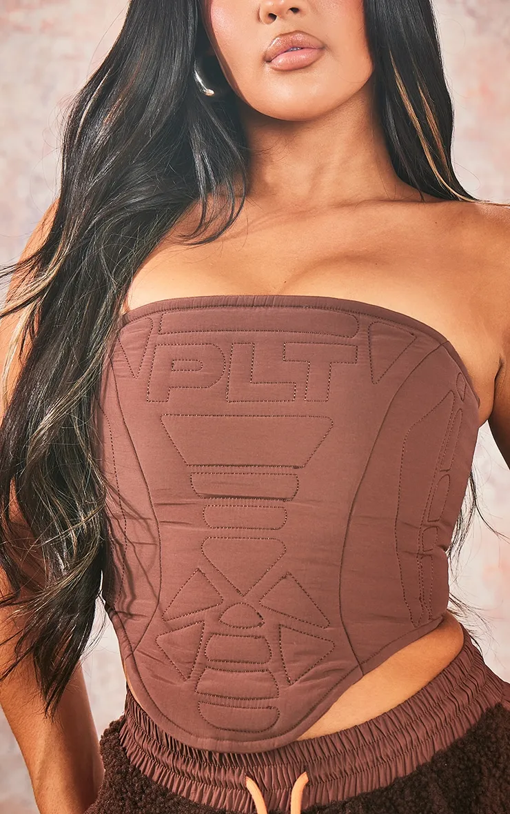 PRETTYLITTLETHING Corset matelassé en nylon chocolat