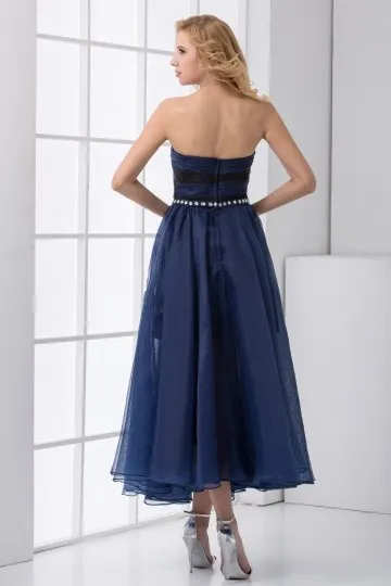 Robe bleu nuit  bustier coeur avec ceinture ornée de strass & fente latérale pour mariage