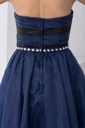 Robe bleu nuit  bustier coeur avec ceinture ornée de strass & fente latérale pour mariage