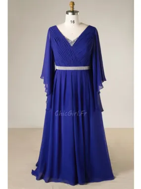 Robe De Soirée Elfique Longue Bleu Roi Mousseline Avec Ceinture Strass