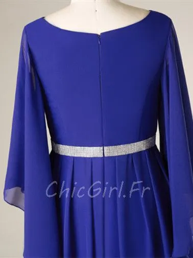 Robe De Soirée Elfique Longue Bleu Roi Mousseline Avec Ceinture Strass