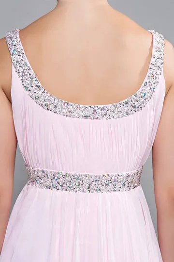 Robe demoiselle d honneur rose longue avec ceinture ornée de strass