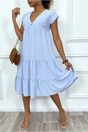 Robe fluide turquoise mi-longue col V