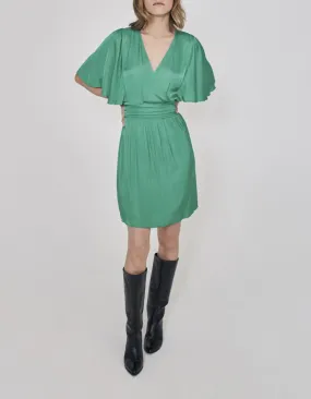 Robe verte satinée recyclée avec ceinture drapée Femme