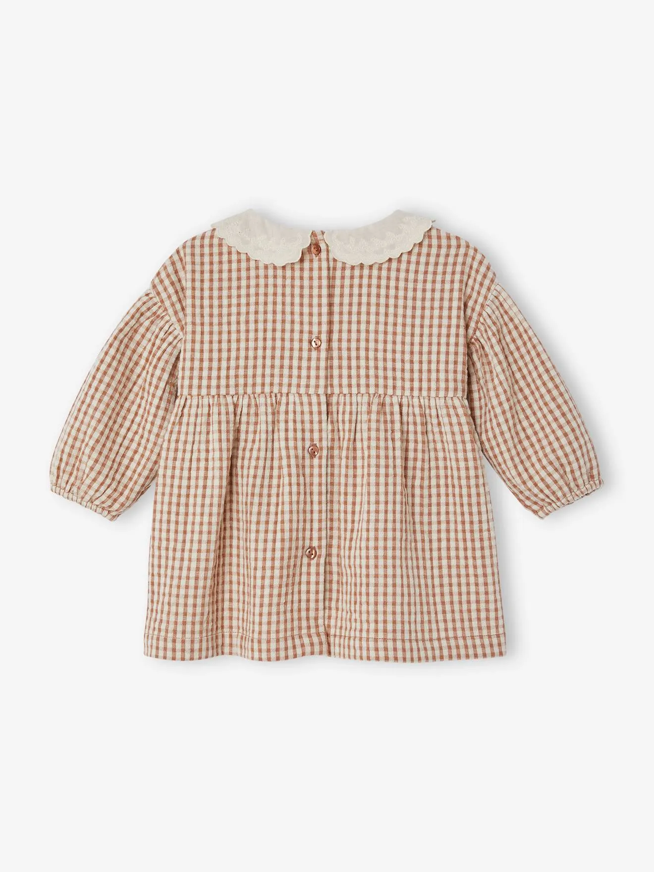 Robe vichy bébé col brodé carreaux marron - Vertbaudet