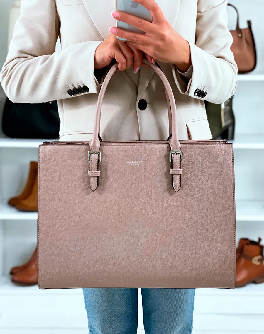 SAC CABAS CHIC TAUPE CLAIR À DETAILS ARGENTÉS