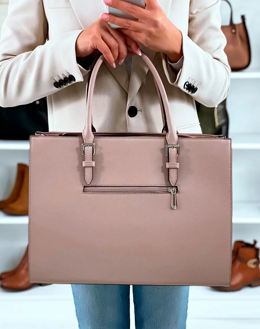 SAC CABAS CHIC TAUPE CLAIR À DETAILS ARGENTÉS