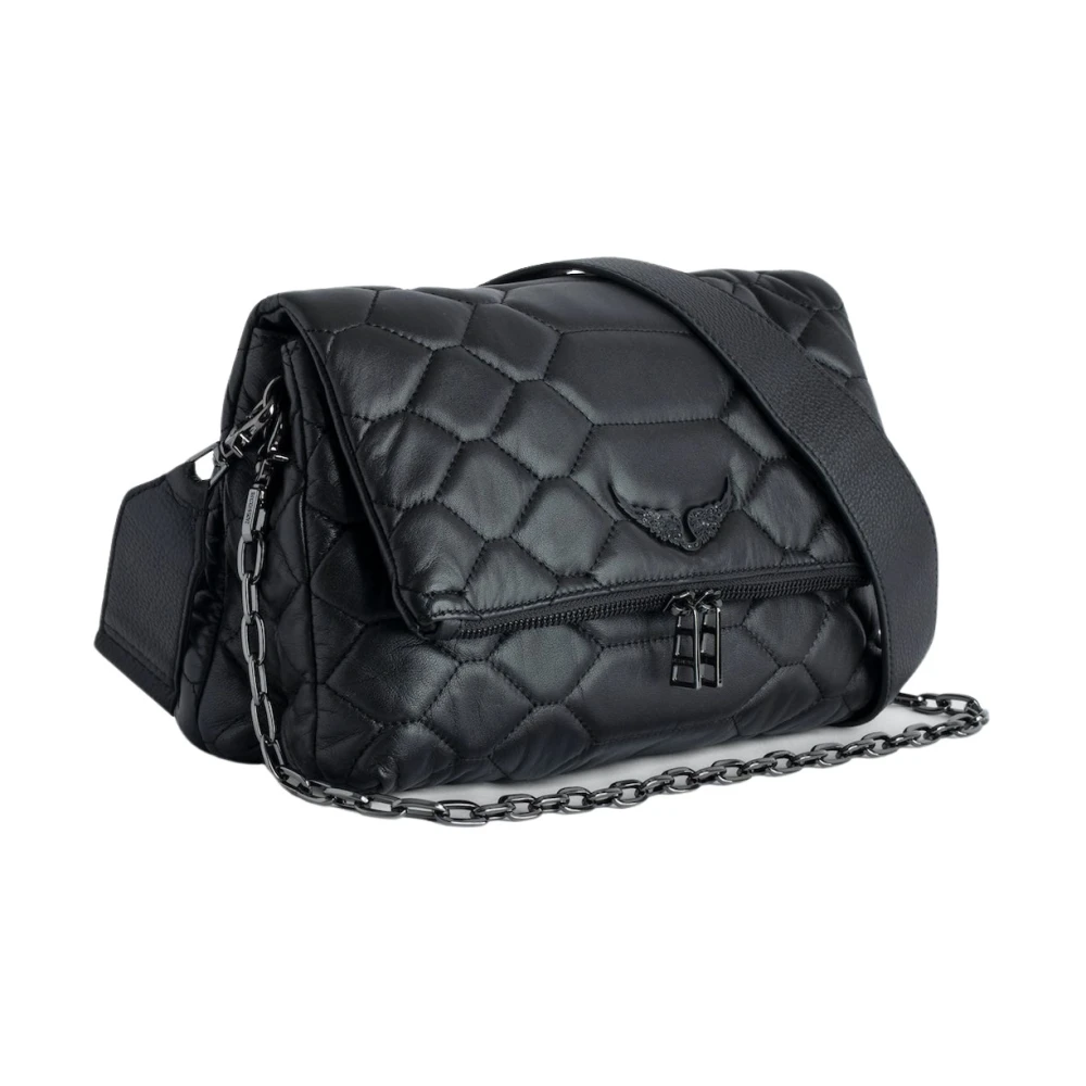 Sac à bandoulière Rocky XL en cuir noir matelassé