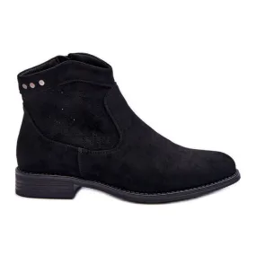 S.Barski Bottes à talon plat en daim pour femmes Black Liana le noir