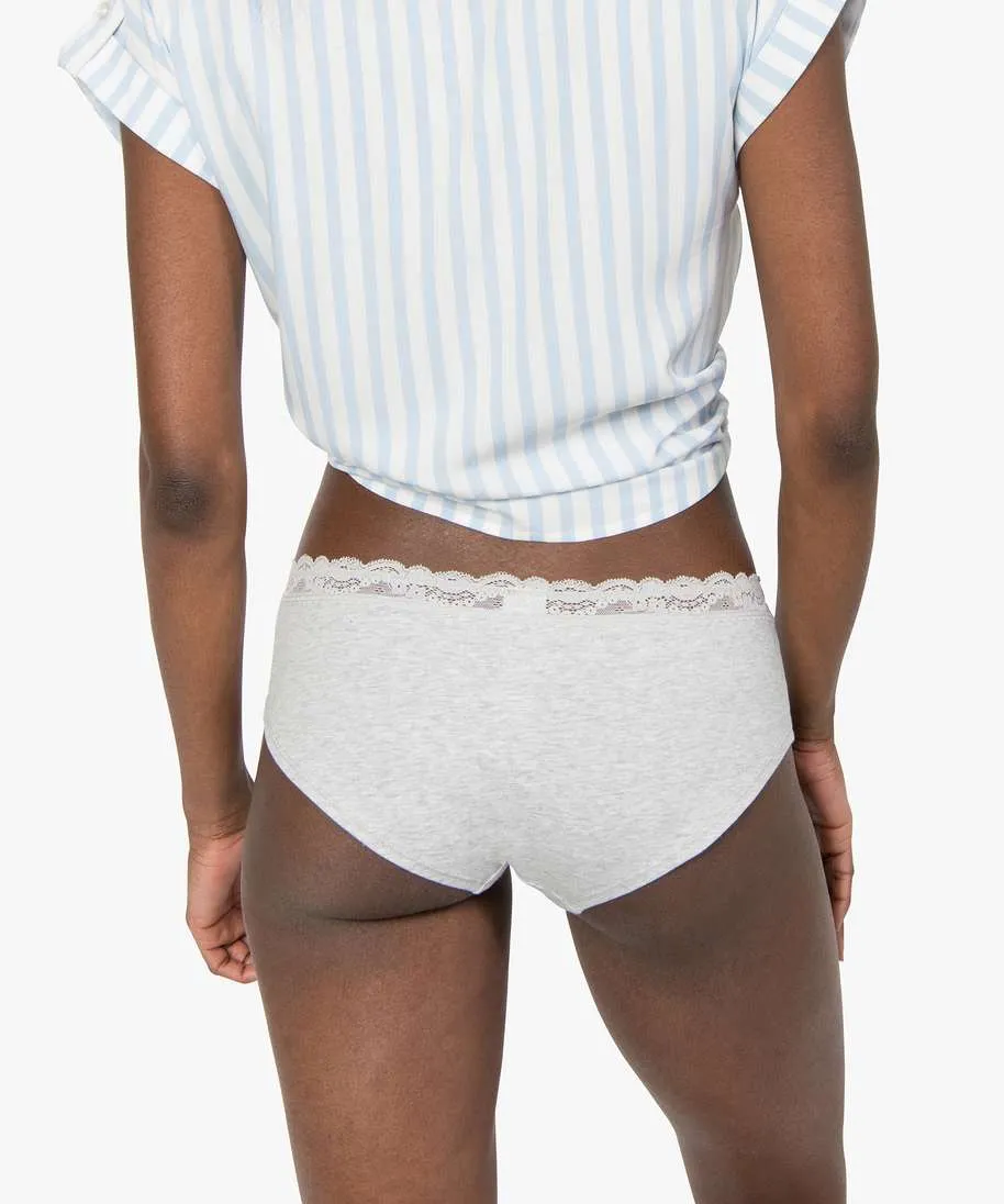 shorty en coton stretch avec ceinture dentelle femme (lot de 2) gris shorties