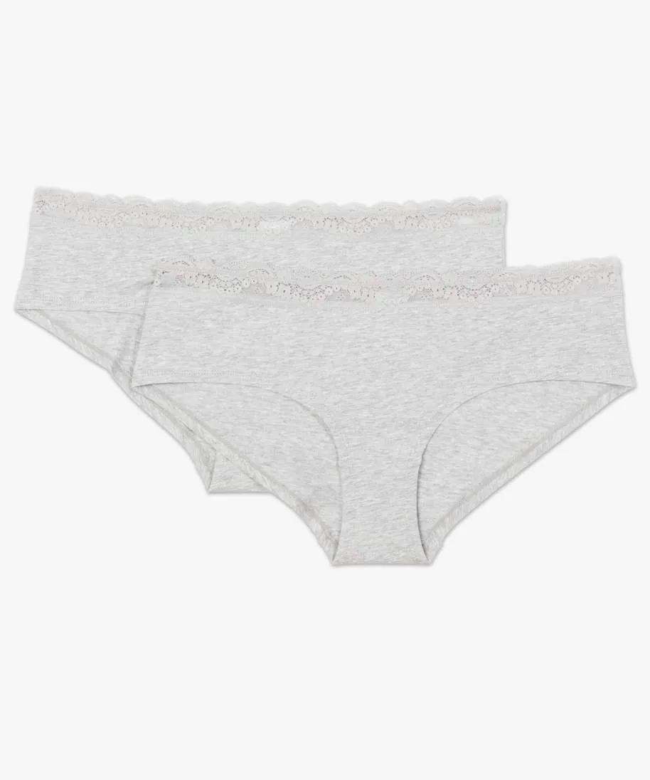 shorty en coton stretch avec ceinture dentelle femme (lot de 2) gris shorties