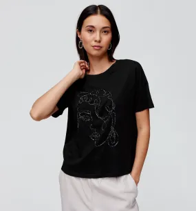 T-shirt motif visage Femme - Noir