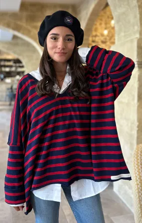 Top oversize femme CLEM MARINE ROUGE