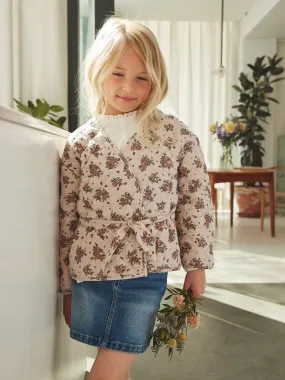 Veste matelassée imprimée fleurs fille light beige print - Vertbaudet