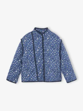 Veste à fleurs matelassée doublée sherpa fille bleu imprimé - Vertbaudet